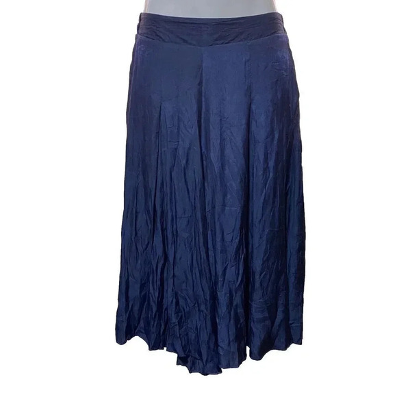 VTG Y2K Silky Belly Button Pants Navy Blue Super Wide Leg Stretch Waist Pocket S - Picture 1 of 12